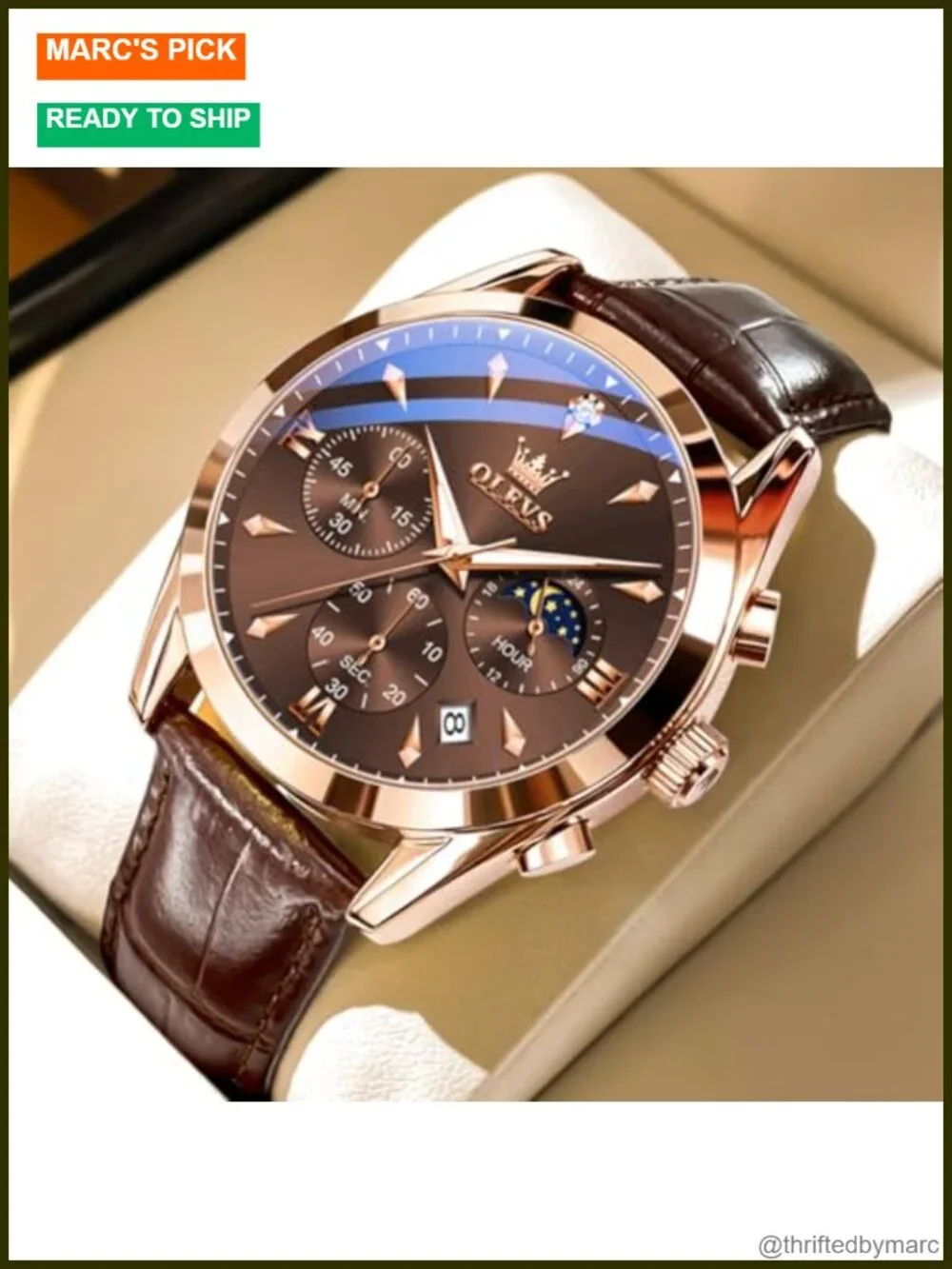 Large Face Waterproof Classic Leather Strap Watch with Date